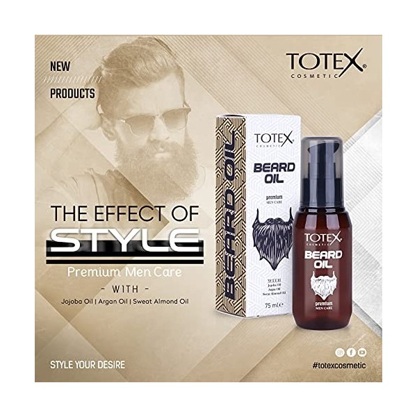 Totex BEARD OIL 75ml - Huile de barbe Premium Men Care I soin de la barbe I huile de moustache à lhuile de jojoba, huile da