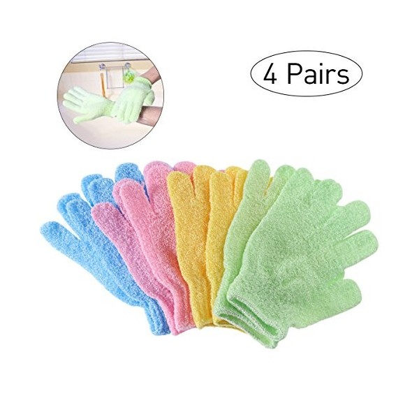 4 paires de gants exfoliants pour le bain Ultnice, pour le gommage du corps