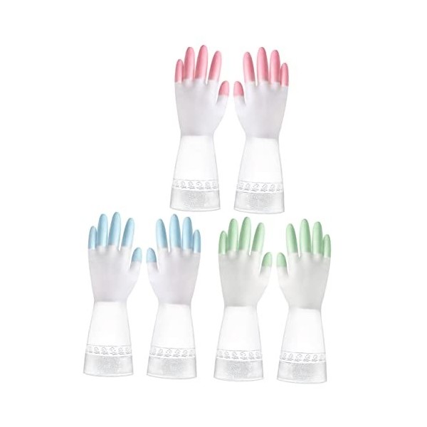 KOMBIUDA 3 Paires Gants De Nettoyage De Vaisselle Le Sur-gant Gants De Cuisine En Caoutchouc Gants De Vaisselle De Cuisine Mé