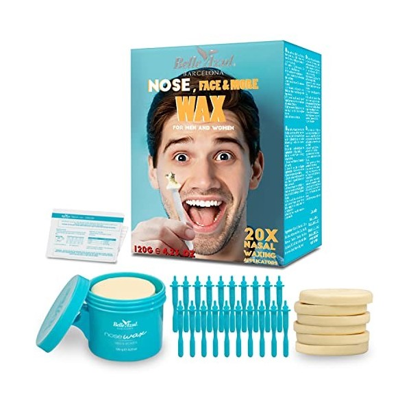Belle Azul Nose Hair Wax - Cire Nez pour Homme et Femme 120 g -Kit dépilation du Nez à la Cire d’Abeille Bio- Cire dépilati