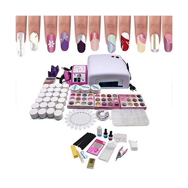 Gel UV Ensemble Starter Set Nail Studio Set Nail Set Pour Nail Art Nail Salon 36W pour ongles artificiels et débutants avec g