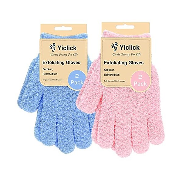 Yiclick Lot de 2 paires de gants exfoliants exfoliants pour le bain et la douche, exfoliant pour le corps pour enlever les pe