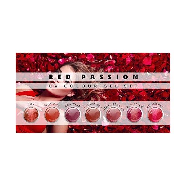 Gel couleur Red Passion Lot de 7 nuances-Nail Studio Color Gel UV Set pour la conception des ongles professionnels