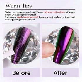 MIZHSE Vernis à ongles Chrome Poudre À Ongles Liquide Manucure Chrome Liquide pour Nail Art Néon Caméléon Effet Perle 1PC 10M