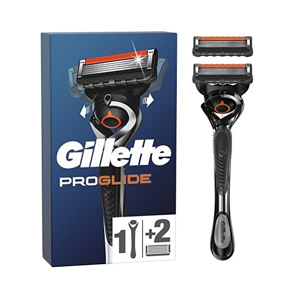 Gillette ProGlide Rasoir Pour Homme, 1 Manche De Rasoir - 2 Recharges De Lames, Conçu Pour Un Rasage De Près, Avec Lubrastrip