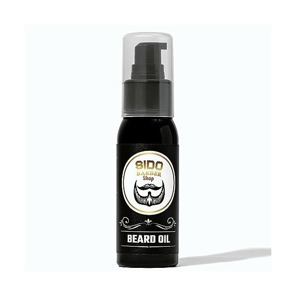 SIDO BARBER Huile de Barbe Hommes avec Huile dArgan & Vitamine E 60 ml, Parfum dagrumes - Huile de soin de la barbe pour 