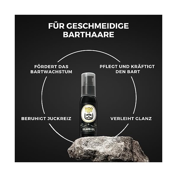 SIDO BARBER Huile de Barbe Hommes avec Huile dArgan & Vitamine E 60 ml, Parfum dagrumes - Huile de soin de la barbe pour 