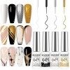 MIZHSE Gel Liner Nail Art 4 couleurs Set Noir & Blanc Gel Nails Starter Set Colors Line Vernis à Ongles Gel pour Nail Design 