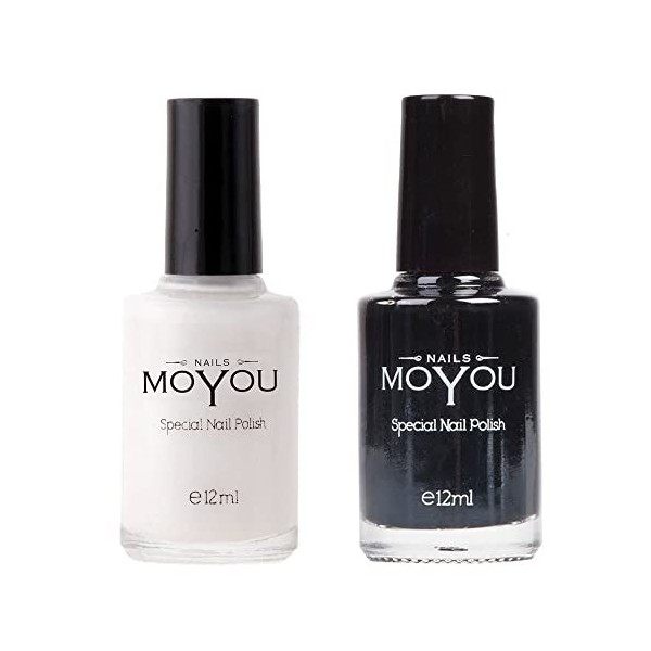 Moyou Nails - Lot De 2 Vernis À Ongles Design Extra Viscose Pour Tampon Facile Utiliser Couleurs Noir Et Blanc Impact Brillan