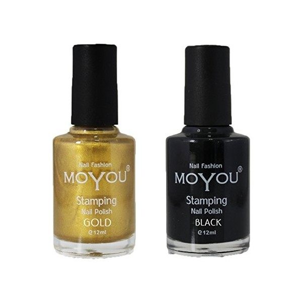 Moyou Nails - Lot De 2 Vernis À Ongles Design Extra Viscose Pour Tampon Facile Utiliser Couleurs Noir Et Blanc Impact Brillan