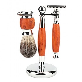 Ensemble de Blaireaux de Rasage, Blaireau pour Mousse Humide, Support Durable avec Support à Outils Amovible, Lame Remplaçabl