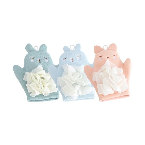 DRESSOOS 3 Pièces Gants De Bain Lapin Bébé Luffa Pour Le Bain Éponge Pour Le Corps Éponge De Bain Luffa De Voyage Luffa Pour 