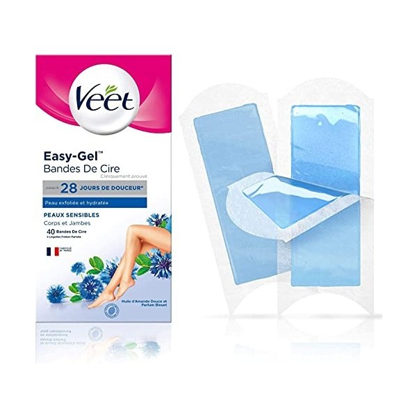 Veet Bandes de Cire Froide Peaux Sensibles 40 Jambes & 40 Visage 