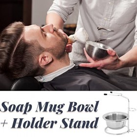 Kit doutils de rasage, porte-brosse à raser en acier inoxydable + bol de tasse de savon
