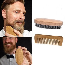 Kits de Rasage Manuel pour Hommes 1 Brosse à Barbe 1 Peigne à Barbe Soin de la Barbe Ensemble Peigne et Brosse en Poils de Sa