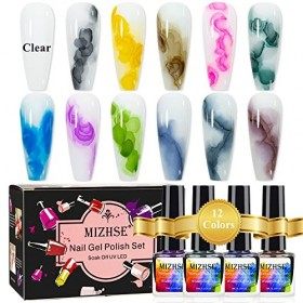 MIZHSE Blooming Gel Vernis à Ongles, 12 Couleurs Vernis à Ongles Marbre, Encre à Ongles Magique Aquarelle Rose Bleu Violet Fl