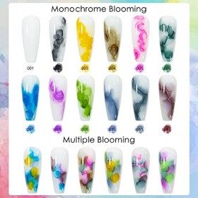 MIZHSE Blooming Gel Vernis à Ongles, 12 Couleurs Vernis à Ongles Marbre, Encre à Ongles Magique Aquarelle Rose Bleu Violet Fl