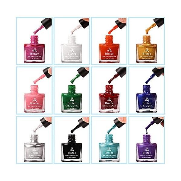 Biutee 12 Couleurs Vernis à Ongles Vernis Semi Permanent, Vernis à Ongles Stamping, Kit de Manucure Nail Art Cadeaux Beauté P