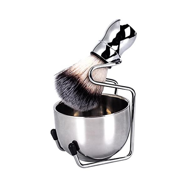 Wskderliner 3 en 1 Brosse à barbe Kit, Bol à Savon à Barbe en Acier Inoxydable, Tasse à Crème à Raser et Support Titulaire po