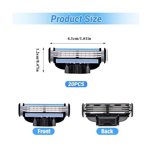 20 Pièces Lames De Rasoir Homme, Lame De Rasoir Manuelle Universelle, Lames De Rasoir Mach 3, Recharges De Lames, Lames De Ra