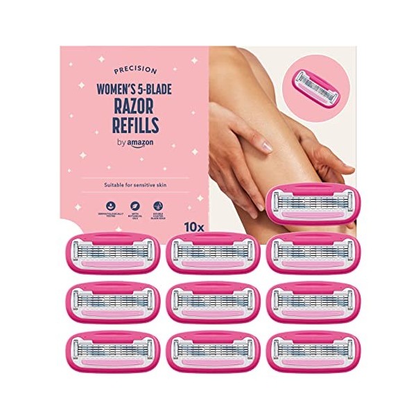 by Amazon Lot de 10 recharges pour rasoir à 5 lames pour femme, rose
