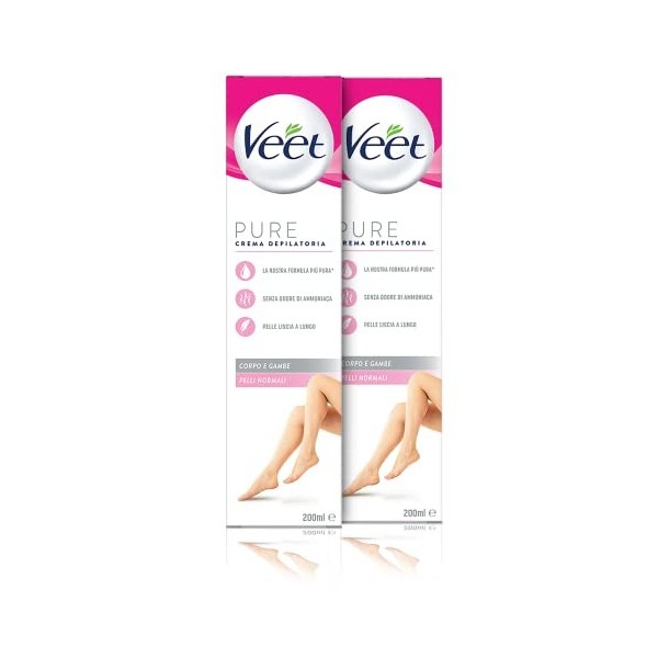 Veet Crème dépilatoire Silk & Fresh Technology Peaux Normales, 2 boîtes de 200 ml