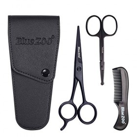 Ciseaux à barbe/ciseaux de nez/peigne à moustache/kit de toilettage multifonction pour homme avec sac de rangement Noir 
