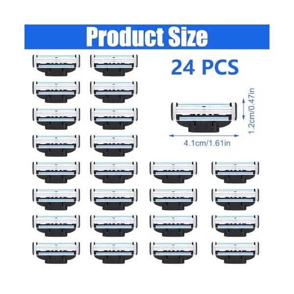 Abiemuce 24PCS Lames Mach 3, Rasoirs Mach 3, Lames de Rasoir Mach 3, Lames de Rasoir pour Hommes, Recharges de Lames Mach 3 L