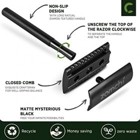 ZOMCHI Rasoir de Sécurité Noir - Rasoir pour Homme ou Femme - Rasoir Manuel avec 5 lames - Rasoir de rasage avec boîte délica