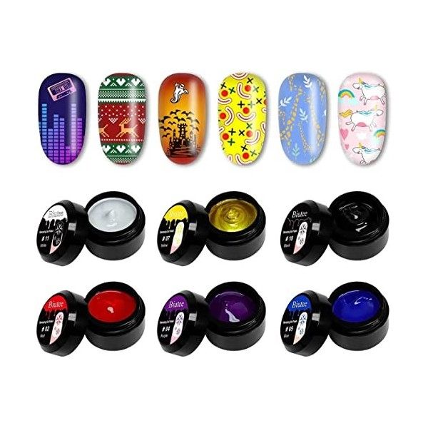 Biutee 6 Couleurs Vernis à Ongles Stamping Nail Art Gel Nail Polish 8ml Rouge Violet Bleu Jaune Noir Blanc 