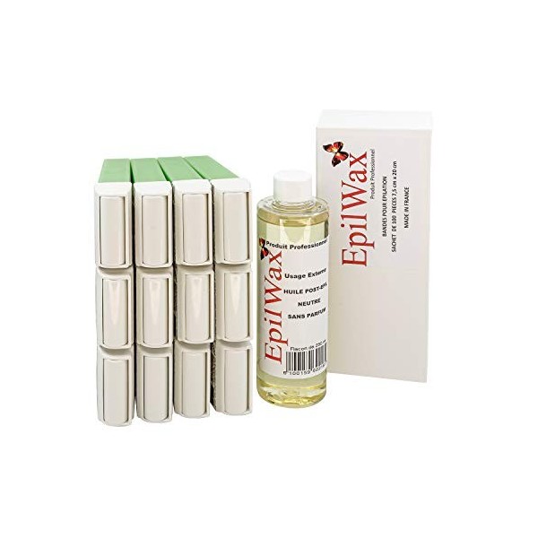 EpilWax - Lot de 12 x Roll On Cire Epilation à lAloé Vera + 100 x Bandes dÉpilation + Huile après Épilation - Jambes, Aisse