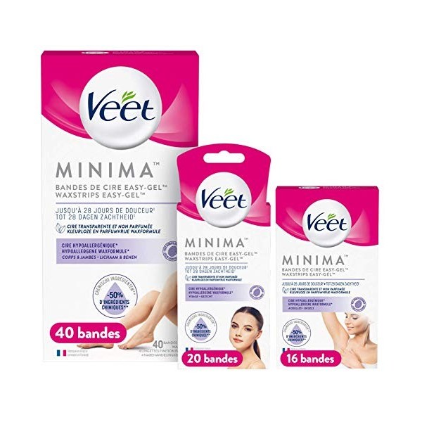 Veet Bandes de Cire Froide Minima - Douceur Longue Durée Jambes & Visage & Aisselles 