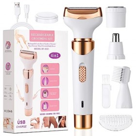 ACWOO Rasoir Électrique Pour Femme, 4 En 1 Rasoir Indolore Rechargeable, Tondeuse Femme Indolore, Rasoir Femme Sans Fil, Épil