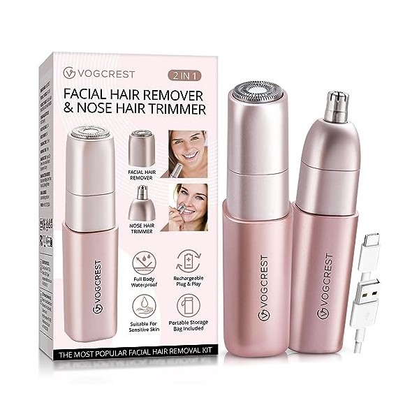 Épilateur Visage pour Femmes - Tondeuse Nez Femme Rechargeable: 2 en 1 Epilateur Nez et Rasoir Visage pour Femmes, Appareil d