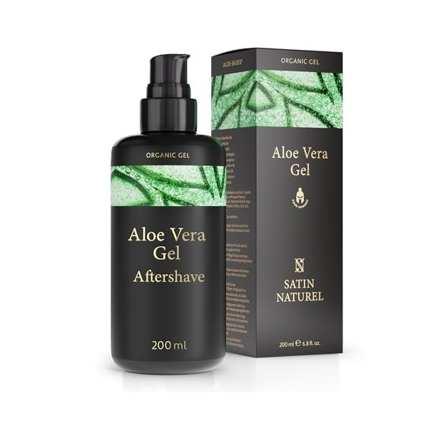 Aloe Vera Gel avec Acide Hyaluronique pour Homme 200ml, Produit 3 en 1 Apres Rasage Homme + Creme Hydratante Visage + Gel Alo