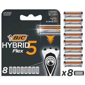 BIC Hybrid 5 Flex Recharges Rasoir Homme avec 5 Lames Mobiles Nanotech avec revêtement en Titane - Boîte de 8&nbsp;recharges