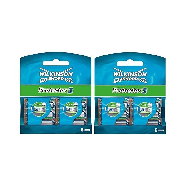 Wilkinson Sword Protector 3 - Pack de 16 recharges de 3 lames de rasoir pour homme, bande de conditionnement avec aloe vera"