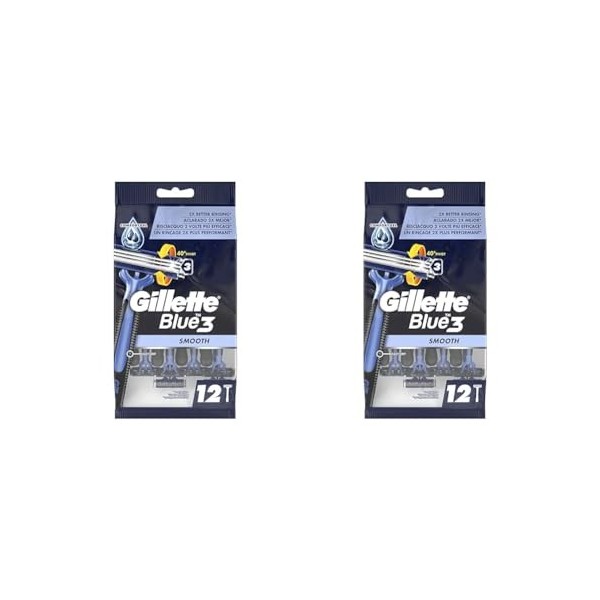 Gillette Blue 3 Smooth Rasoirs Jetables Homme, Pack de 12 Rasoirs [OFFICIEL] Lot de 2 