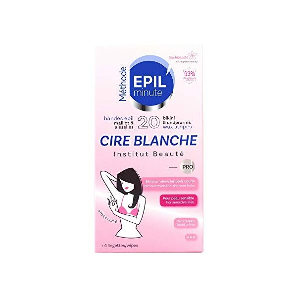 EPILminute - 20 BANDES MAILLOT & AISSELLES CIRE BLANCHE - Épilation douceur, application confort - 93% dingrédients naturel