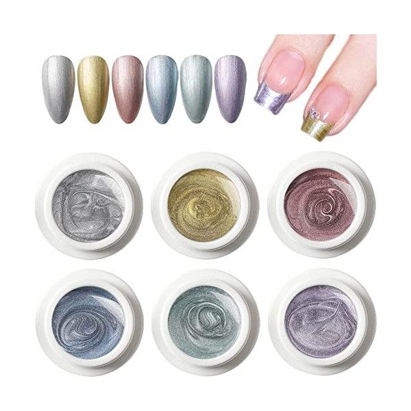 Vernis à ongles métallique miroir chromé, 6 couleurs Français Manucure Miroir Métal Effet Gel Vernis, Spider Gel Peinture Ros