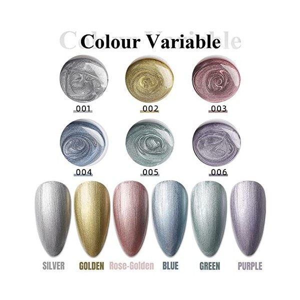 Vernis à ongles métallique miroir chromé, 6 couleurs Français Manucure Miroir Métal Effet Gel Vernis, Spider Gel Peinture Ros