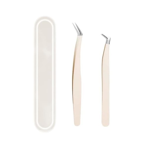 Lot de 2 pinces à épiler de précision pour les cils pour les cheveux avec boîte, outils de beauté avec étui de voyage portabl