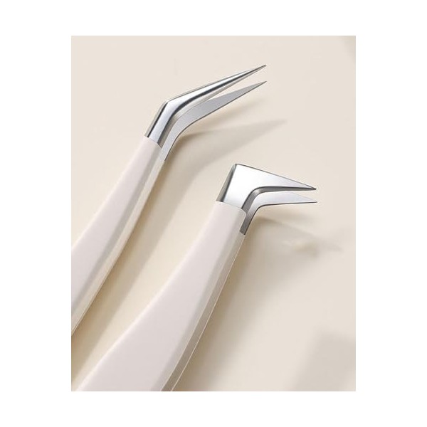 Lot de 2 pinces à épiler de précision pour les cils pour les cheveux avec boîte, outils de beauté avec étui de voyage portabl