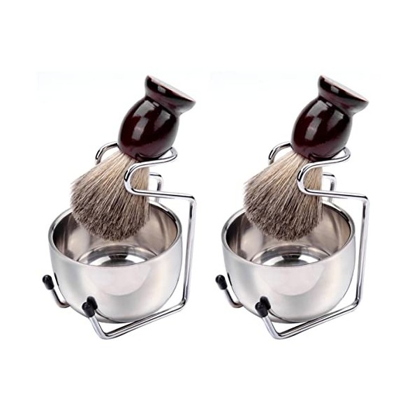 POPETPOP 3 Pièces Brosse À Moustache Brosses À Barbe Rondes Brosse De Toilettage Pour Barbe Support De Blaireau Outil De Soin