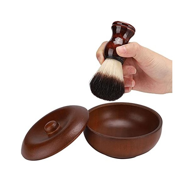 Blaireau de Rasage, Bol de Savon de Rasage en Bois avec Couvercle, Brosse à Cheveux Doux pour le Nettoyage de la Barbe des Ho