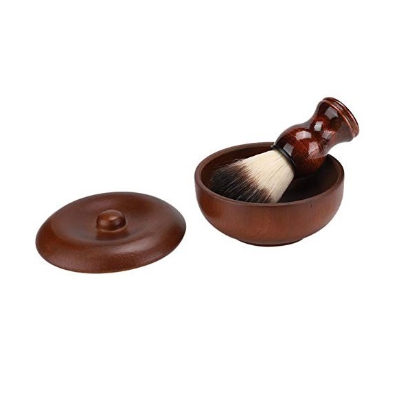 Blaireau de Rasage, Bol de Savon de Rasage en Bois avec Couvercle, Brosse à Cheveux Doux pour le Nettoyage de la Barbe des Ho