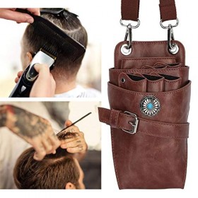 Étui de pochette de ciseaux, étui de pochette de ciseaux de coiffeur avec ceinture support de taille de coiffure sac marron