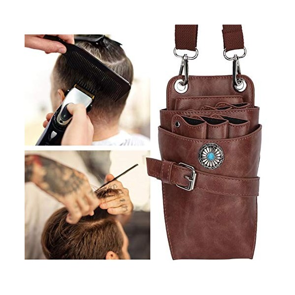 Étui de pochette de ciseaux, étui de pochette de ciseaux de coiffeur avec ceinture support de taille de coiffure sac marron