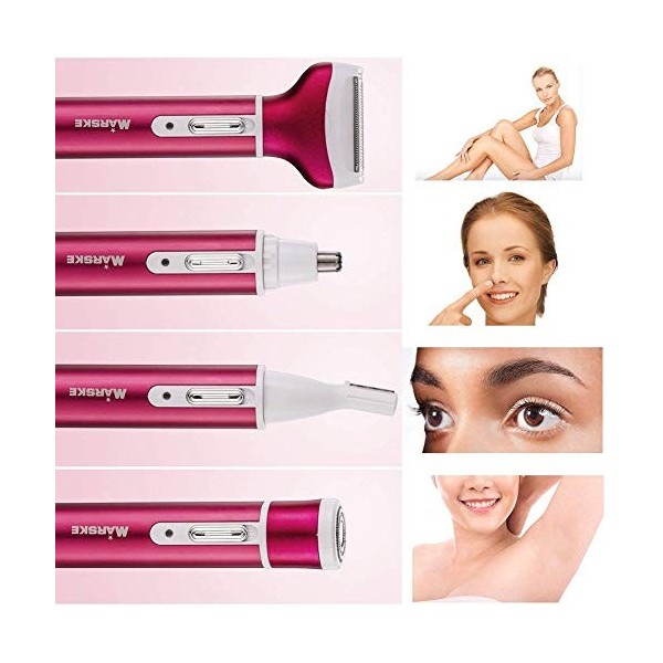 Rasoir électrique pour femmes, 4 en 1 USB Rechargeable Rasoir électrique pour femmes Rasoir nez/tondeuse à sourcils/barbe, Fa