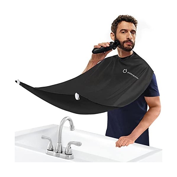 DOEPSILON Barbe - Tablier - Rasage et nettoyage de la barbe - Poils lisses anti-adhérents avec 4 ventouses fortes -Noir